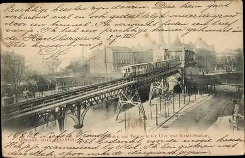 Ak Berlin Kreuzberg, Hochbahn am Tempelhofer Ufer, Kraftstation