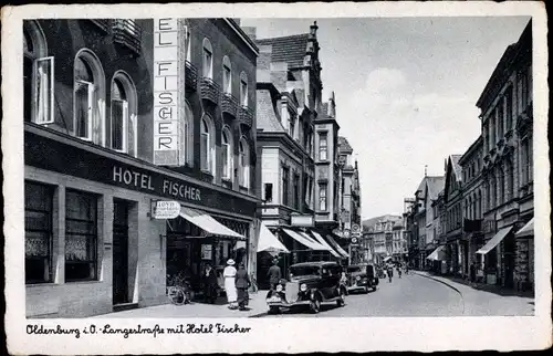 Ak Oldenburg im Großherzogtum Oldenburg, Langestraße, Hotel Fischer, Autos