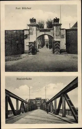 Ak Büderich Wesel am Niederrhein, Rheinbrücke, Fort Blücher