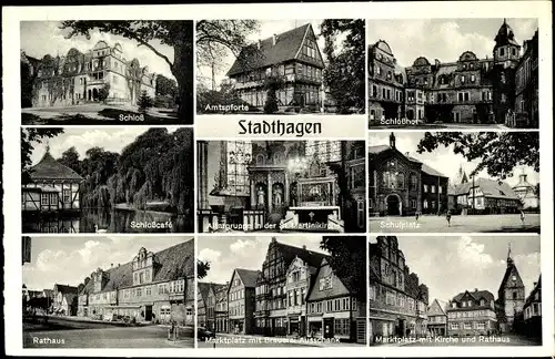 Ak Stadthagen im Kreis Schaumburg, Amtspforte, Schlosshof, Marktplatz, Rathaus