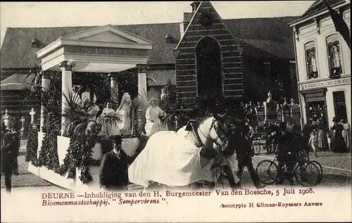Ak Deurne Antwerpen Flandern, Inhuldiging van den H. Burgemeester Van den Bossche 1908