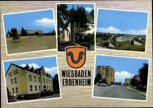 Ak Erbenheim Wiesbaden in Hessen, Kirche, Hochhaussiedlung, Wappen, Rathaus
