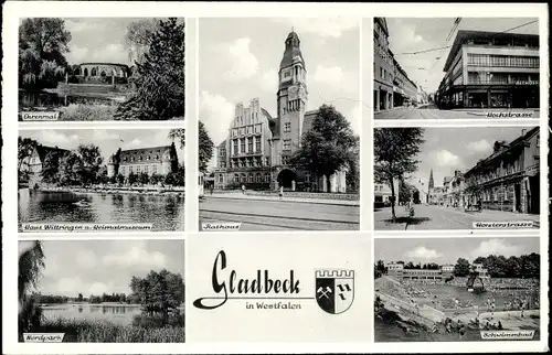 Ak Gladbeck im Ruhrgebiet, Rathaus, Ehrenmal, Haus Wittringen, Heimatsmuseum, Nordpark