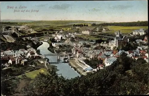 Ak Diez an der Lahn, Blick auf das Schloss, Gesamtansicht