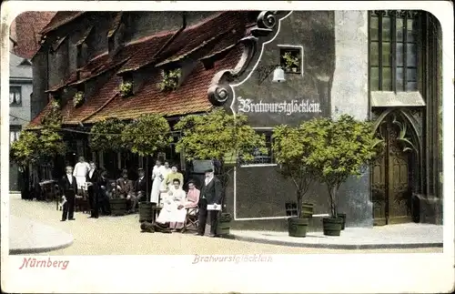 Ak Nürnberg in Mittelfranken Bayern, Partie am Bratwurstglöcklein