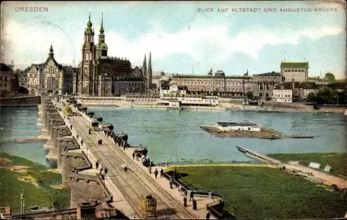 Ak Dresden Altstadt, Altstadt und Augustusbrücke