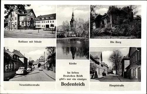 Ak Bad Bodenteich in der Lüneburger Heide, Rathaus, Schule, Burg, Kirche, Hauptstr., Neustädter Str.