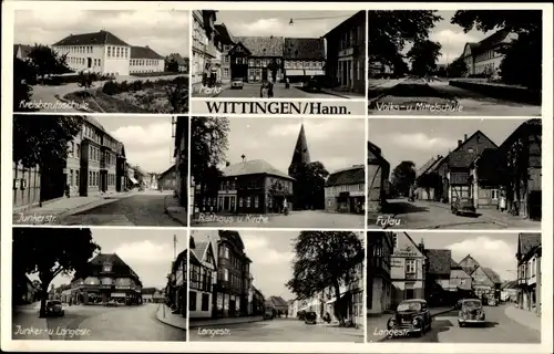 Ak Wittingen in Niedersachsen, Kreisberufsschule, Rathaus, Kirche, Markt, Langestraße