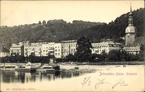 Ak Bad Schandau Sächsische Schweiz, Blick zum Ort