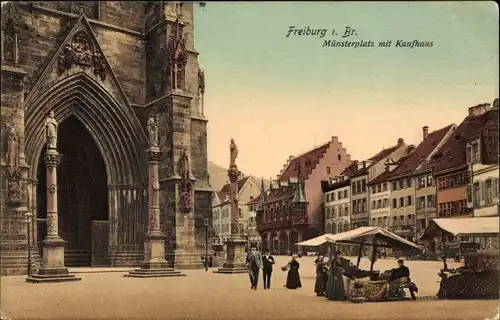 Ak Freiburg im Breisgau, Münsterplatz mit Kaufhaus