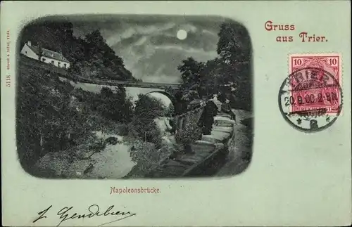 Mondschein Ak Trier an der Mosel, Napoleonsbrücke