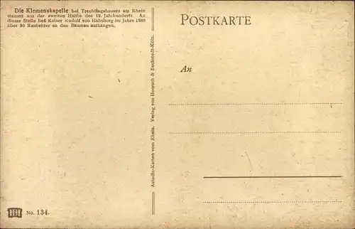 Künstler Ak Astudin, N., Trechtingshausen Rhein, Die Klemenskapelle