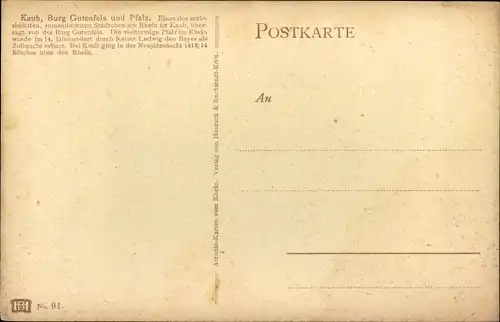 Künstler Ak Astudin, Caub Kaub am Rhein, Burg Gutenfels und Pfalz, Pfalzgrafenstein