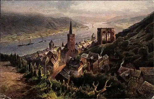 Künstler Ak Astudin, Bacharach am Rhein, Panorama