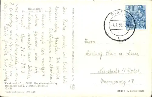 Ak Riesa an der Elbe Sachsen, Rathaus mit Kirche