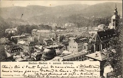 Ak Baden Baden am Schwarzwald, Panorama v. neuen Schloss