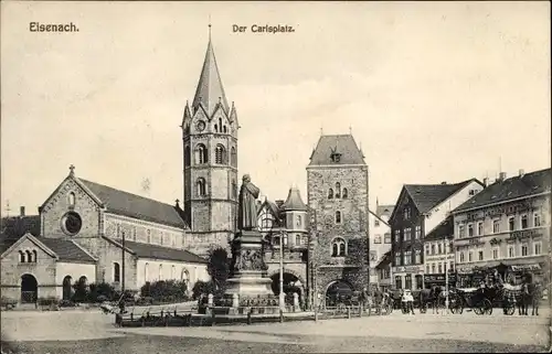 Ak Eisenach, Der Carlsplatz mit Kirche, Denkmal und Karthäuserhof
