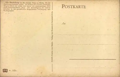 Künstler Ak Astudin, Braubach am Rhein, Marksburg