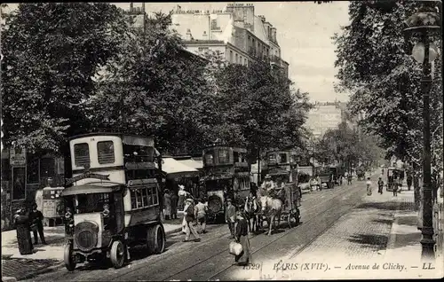 Ak Paris XVII., Avenue de Clichy, Autobus