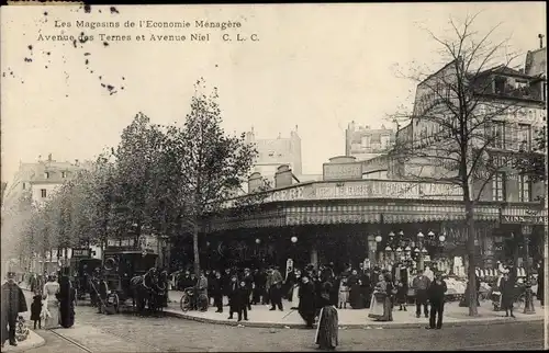 Ak Paris XVII., Les Magasins de l'Economie Menagere, Avenue des Ternes et Avenue Niel