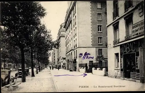 Ak Paris XVII., Le Boulevard Berthier, Tabac