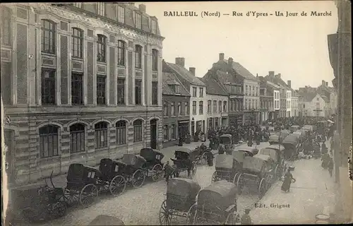 Ak Bailleul Nord, Rue d'Ypres, Un Jour de Marche
