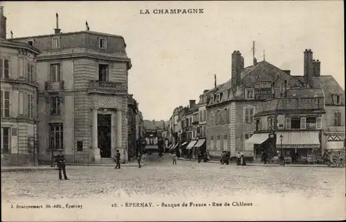 Ak Epernay Marne, Rue de Chalons, Banque de France