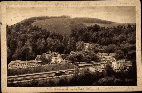 Ak Rentzschmühle Pöhl im Vogtland, Blick auf Hotel Steinicht, Bahnhof