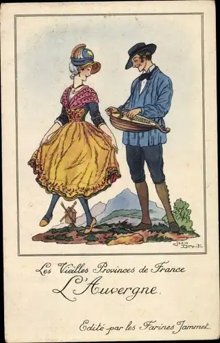 Künstler Ak Droit, Jean, Les Vieilles Provinces de France, l'Auvergne, Reklame, Farines Jammet