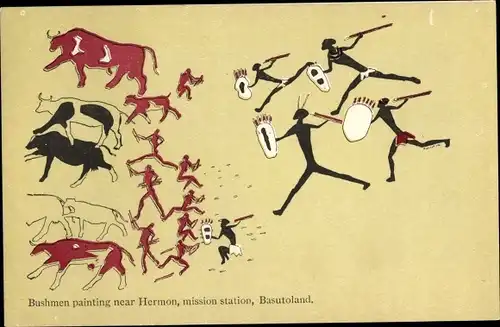 Ak Basutoland, Südafrika, Bushmen painting near Hermon