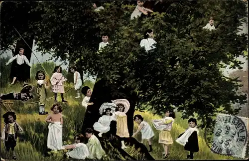 Ak Kinder unter und in einem Baum, Fotomontage