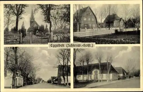 Ak Eggebek Kreis Flensburg, Kirche, Häuser mit Gärten, Straßenansichten