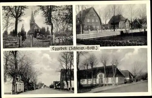 Ak Eggebek Kreis Flensburg, Kirche, Häuser mit Gärten, Straßenansichten