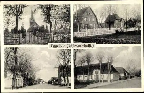 Ak Eggebek Kreis Flensburg, Kirche, Häuser mit Gärten, Straßenansichten