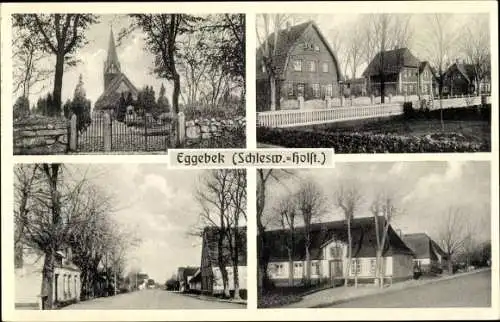 Ak Eggebek Kreis Flensburg, Kirche, Häuser mit Gärten, Straßenansichten