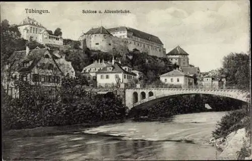 Ak Tübingen am Neckar Baden Württemberg, Alleenbrücke und Schloss