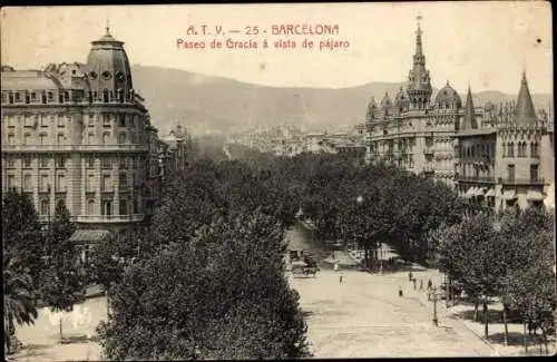 Ak Barcelona Katalonien Spanien, Paseo de Gracia a vista de pajaro