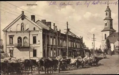 Ak Nesterow Stallupönen Ostpreußen, Russische Zerstörungen, Kirche, Pferde, Kriegszerstörungen, I WK