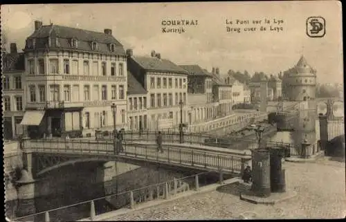 Ak Kortrijk Courtrai Westflandern, Le Pont sur la Lys