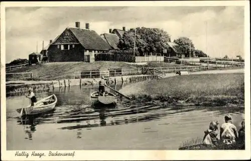 Ak Hallig Hooge in Nordfriesland, Backenswarf, Ruderboote