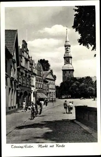 Ak Tönning an der Eider Nordfriesland, Markt mit Kirche