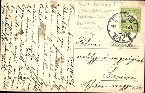 Ak KuK Armee, Feldhaubitzen Batterie bei einer Flussdurchquerung, I WK