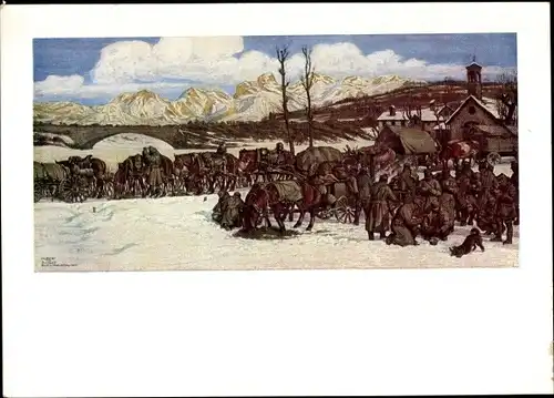 Künstler Ak Zwickle, Hubert, Rastende Batterie, Piavefront, KuK Heer, Österreichische Artillerie