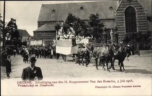 Ak Deurne Antwerpen Flandern, Inhuldiging van den H. Burgemeester Van den Bossche 1908