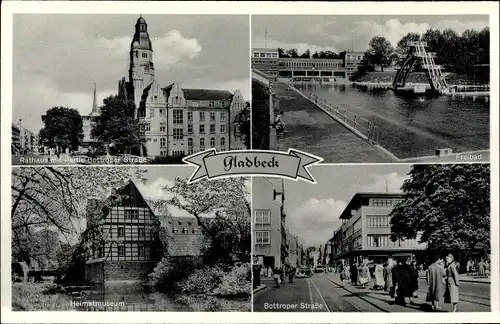 Ak Gladbeck im Ruhrgebiet Westfalen, Heimatmuseum, Rathaus, Freibad, Bottroper Str.