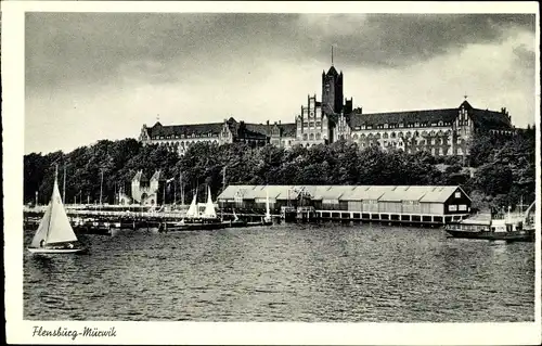 Ak Mürwik Flensburg in Schleswig Holstein, Marineschule, Hafen