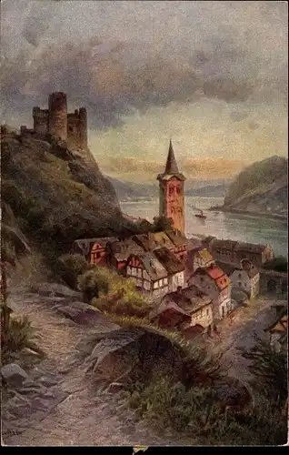 Künstler Ak Astudin, Wellmich am Rhein Sankt Goarshausen, Burg Maus