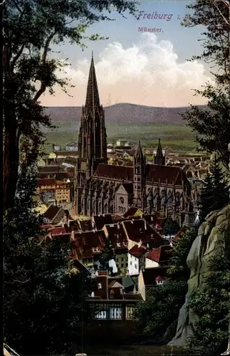 Ak Altstadt Freiburg im Breisgau, Blick auf das Münster