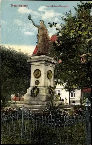 Ak Neumünster in Holstein, Drei-Kaiser-Denkmal