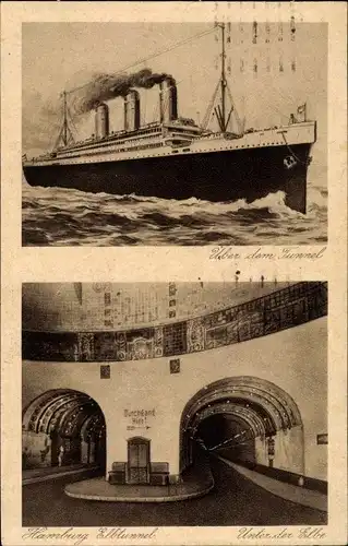 Ak Hamburg St Pauli, Elbtunnel, Dampfer